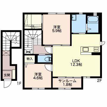 コンフォート木津(2LDK/2階)の間取り写真