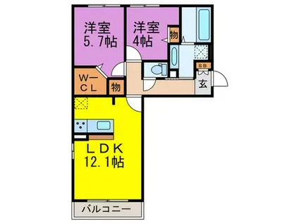 DーROOM南福岡参番館(2LDK/2階)の間取り写真