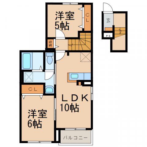 ルミナーレ西浜(2LDK/2階)の間取り写真