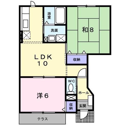 アンソレイエ瓜生A(2LDK/1階)の間取り写真