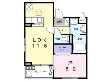ソレイユ八条春日(1LDK/1階)の間取り写真