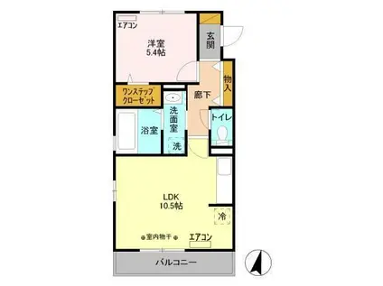 フジパレス光南町II(1K/2階)の間取り写真