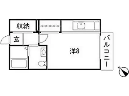 ウエストヒルズIII番館(ワンルーム/2階)の間取り写真