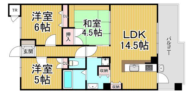 グランブルー宝塚Ⅱ(3LDK/4階)の間取り写真