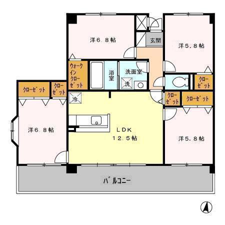 グランディル山王(4LDK/4階)の間取り写真