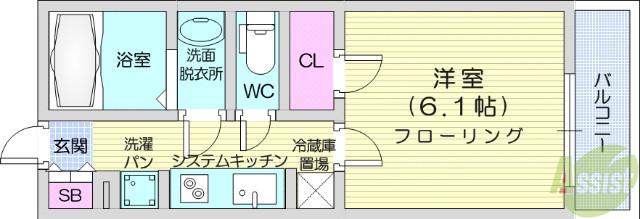 ヴィレッタ晩翠(1K/1階)の間取り写真