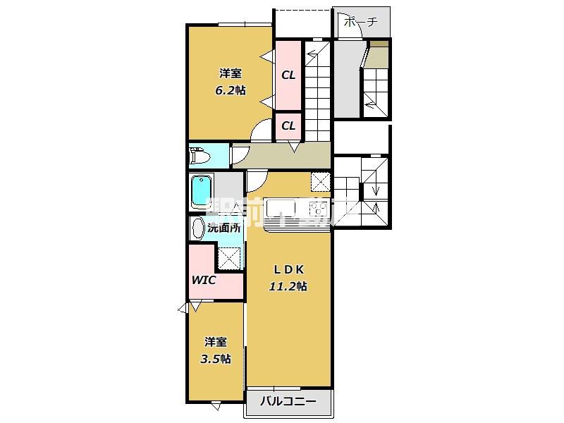 プレミアム県庁前(2LDK/3階)の間取り写真