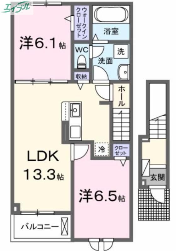 エスポワール昴B(2LDK/2階)の間取り写真