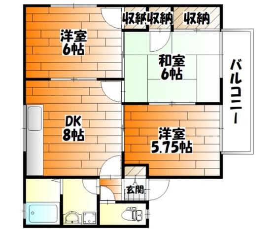 セジュール加美D(3DK/2階)の間取り写真