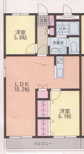 カムリン成田(2LDK/3階)の間取り写真