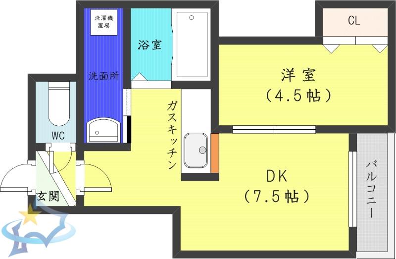 LE・ESTV(1DK/1階)の間取り写真