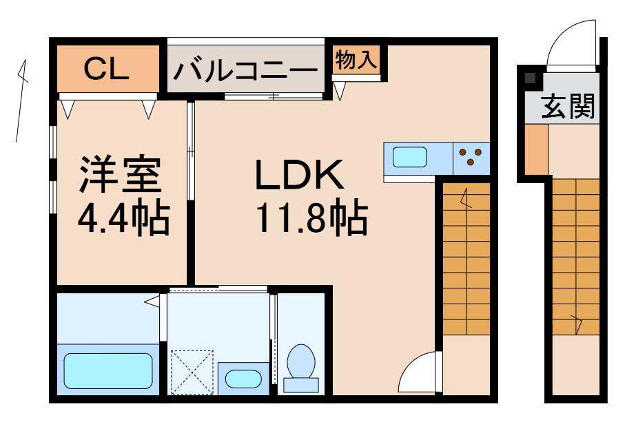 SOLIS元町奉行丁(1LDK/2階)の間取り写真