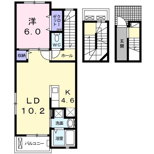 名鉄豊田線 三好ケ丘駅 徒歩45分 3階建 築8年(1LDK/3階)の間取り写真