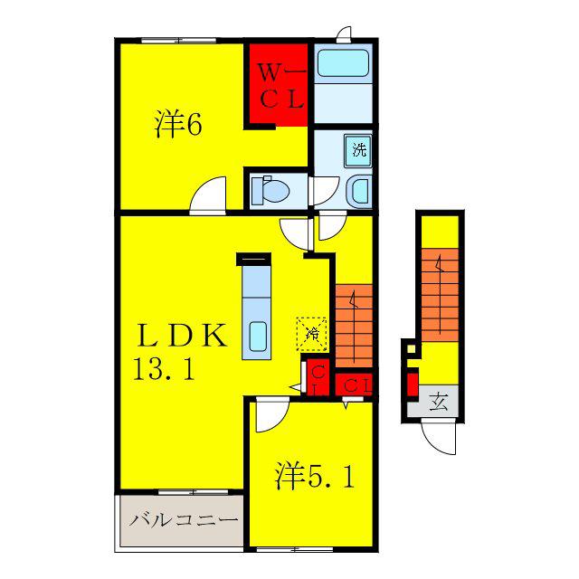 アヴェニュー(2LDK/2階)の間取り写真