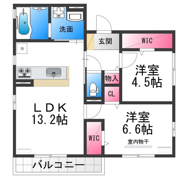 アルフォンテ上野芝(2LDK/3階)の間取り写真
