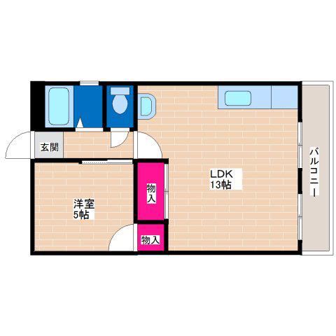 コーポ中島(1LDK/5階)の間取り写真