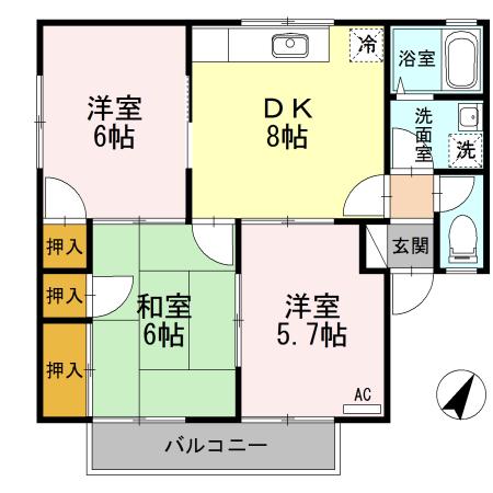 セジュール中相田I(3DK/1階)の間取り写真