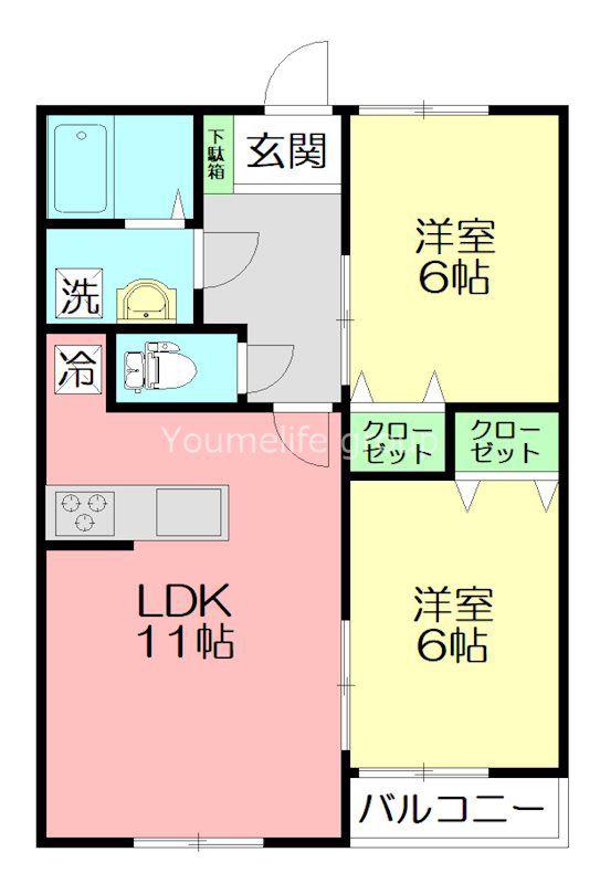 ブルーコート(2LDK/2階)の間取り写真
