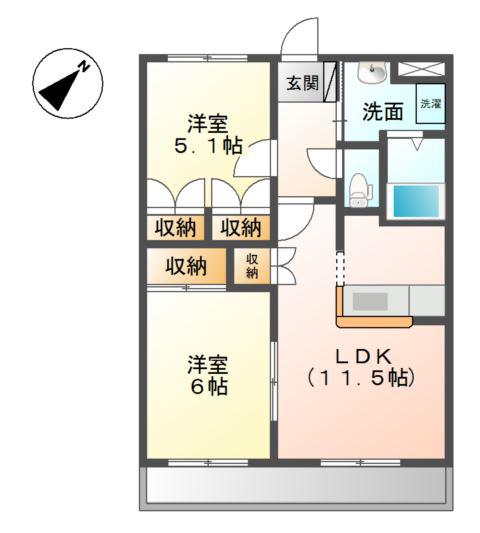 プロニティオオフク壱番館(2LDK/1階)の間取り写真
