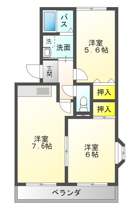 プリベール(2DK/1階)の間取り写真