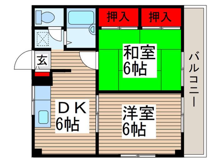 ヴィラウェルストーン(2DK/1階)の間取り写真