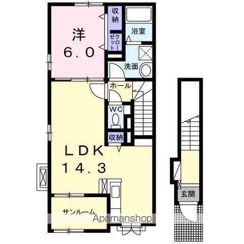 プロムナード彩園(1LDK/2階)の間取り写真