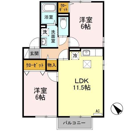 オークデール A/B(2LDK/1階)の間取り写真