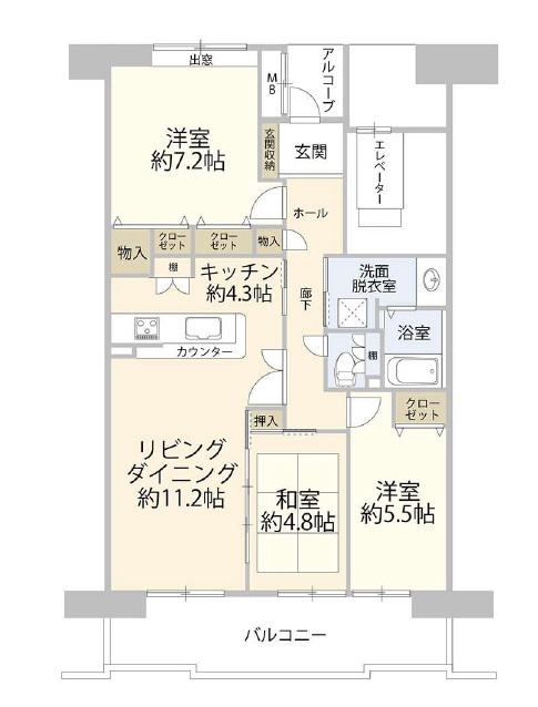 プラザ学園前2号棟(3LDK/5階)の間取り写真