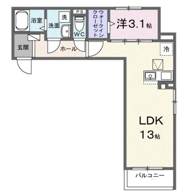 ヒカルサ川越霞ヶ関(1LDK/1階)の間取り写真