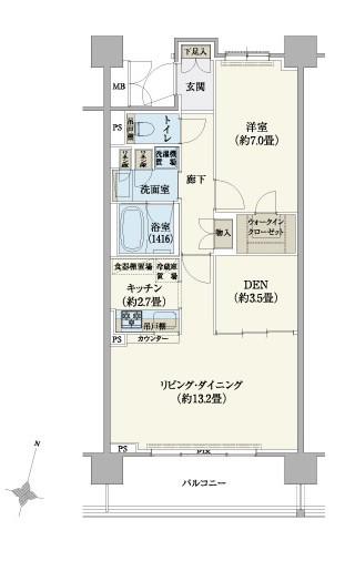 リージア経堂テラスガーデン(1LDK/11階)の間取り写真