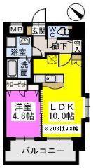 ピュア博多駅南弐番館(1LDK/9階)の間取り写真