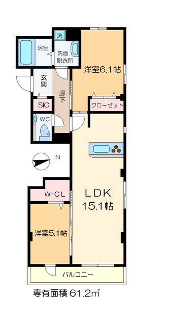 S.FIRSTビューノ西小岩(2LDK/5階)の間取り写真