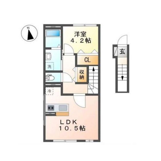 プレンティフル芳賀(1LDK/2階)の間取り写真