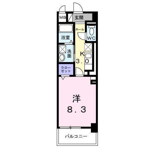 グランフェリス(1K/2階)の間取り写真