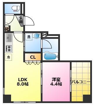 カルトレリア(1LDK/6階)の間取り写真