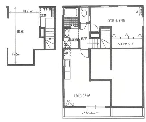 下野谷町2丁目戸建(1LDK/2階)の間取り写真
