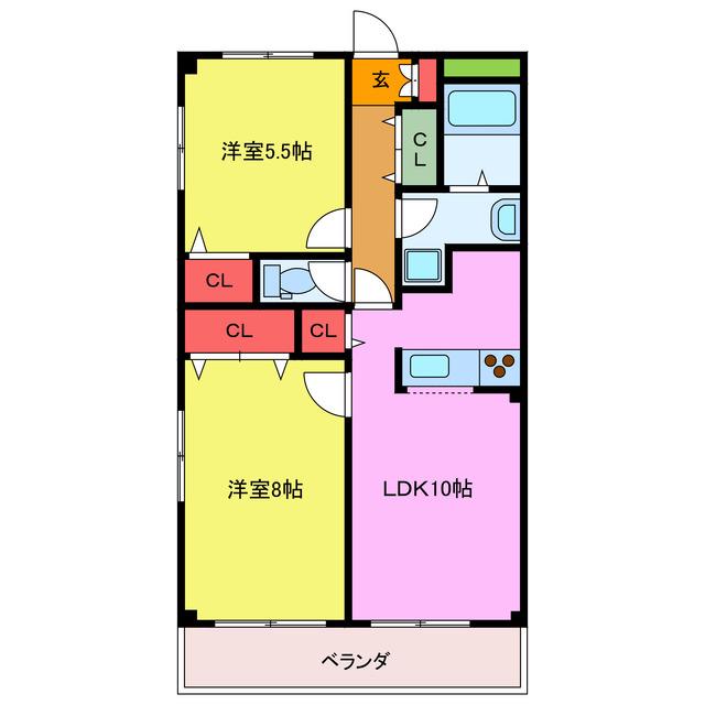 グレースコート鶴ケ島(2LDK/3階)の間取り写真