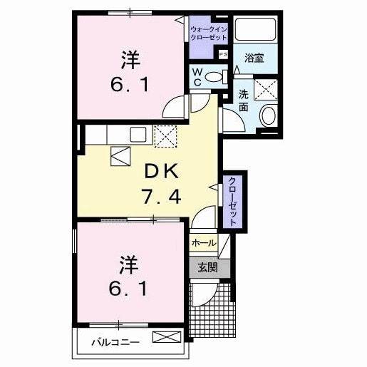 ボニート・アンジュB(2DK/1階)の間取り写真