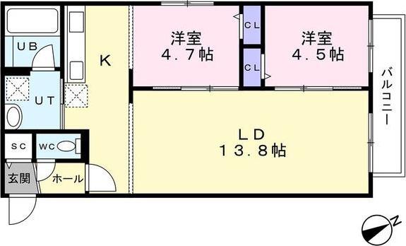 センチュリー信濃(2LDK/1階)の間取り写真