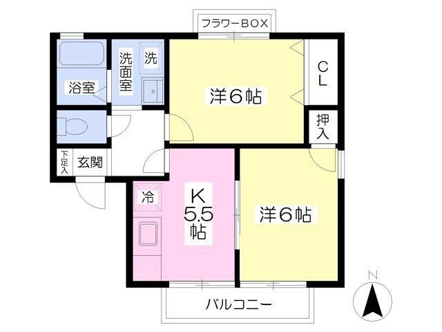 セジュール弐番館(2K/2階)の間取り写真