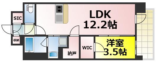 ソルレヴェンテ北堀江Q(1LDK/4階)の間取り写真