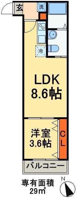 インペリアル稲毛(1LDK/3階)の間取り写真