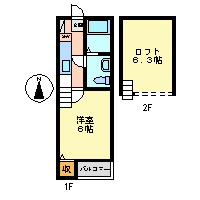 グッドウッド荒江(1K/2階)の間取り写真