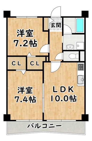 サントル・リヴァージュ参番館(2LDK/9階)の間取り写真
