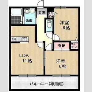 フォンテーヌB(2LDK/2階)の間取り写真