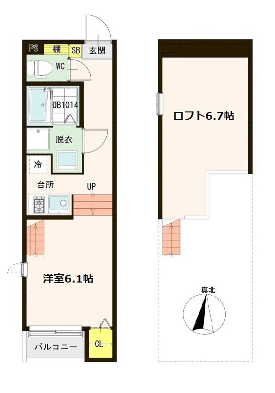 ハーモニーテラス郡山II(1K/2階)の間取り写真