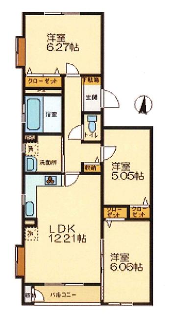 バニヤンN(3LDK/3階)の間取り写真