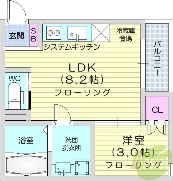 塩釜市佐浦アパート(1LDK/3階)の間取り写真