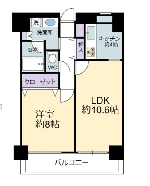 ヴィヴァン千葉中央(1LDK/9階)の間取り写真