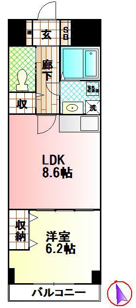 ランドパークスヤマ(1LDK/3階)の間取り写真
